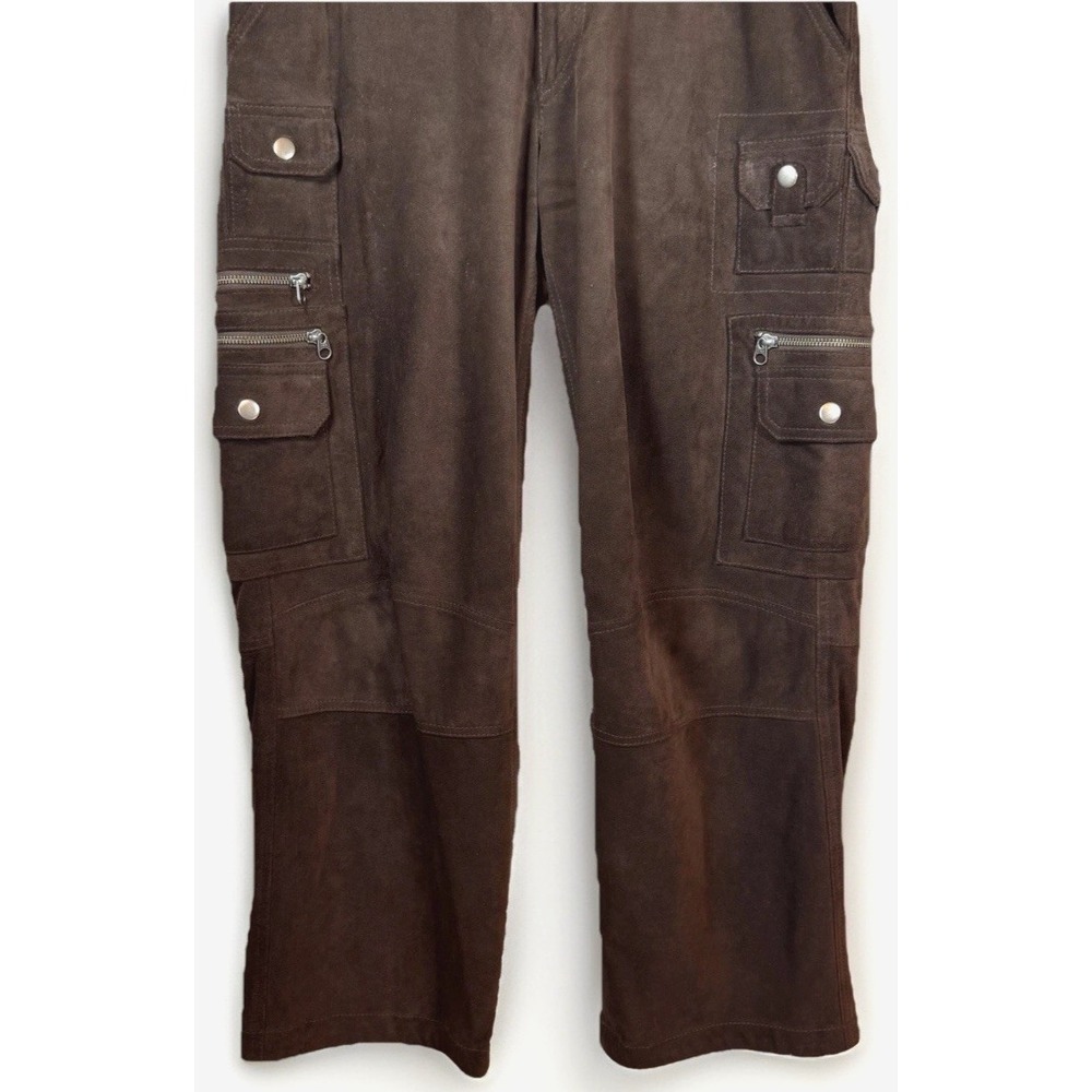 Sundance Pants Women's 6 Genuine Leather‎ Cargo Brown Zippers Pockets Biker Moto - Picture 5 of 16